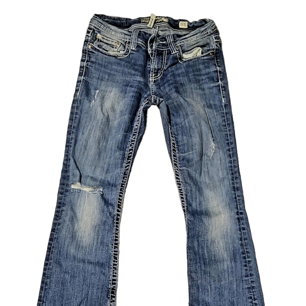 Bke Blue Jeans Distressed Y2K 90's Pants Bootcut Size 28 - Picture 7 of 12
